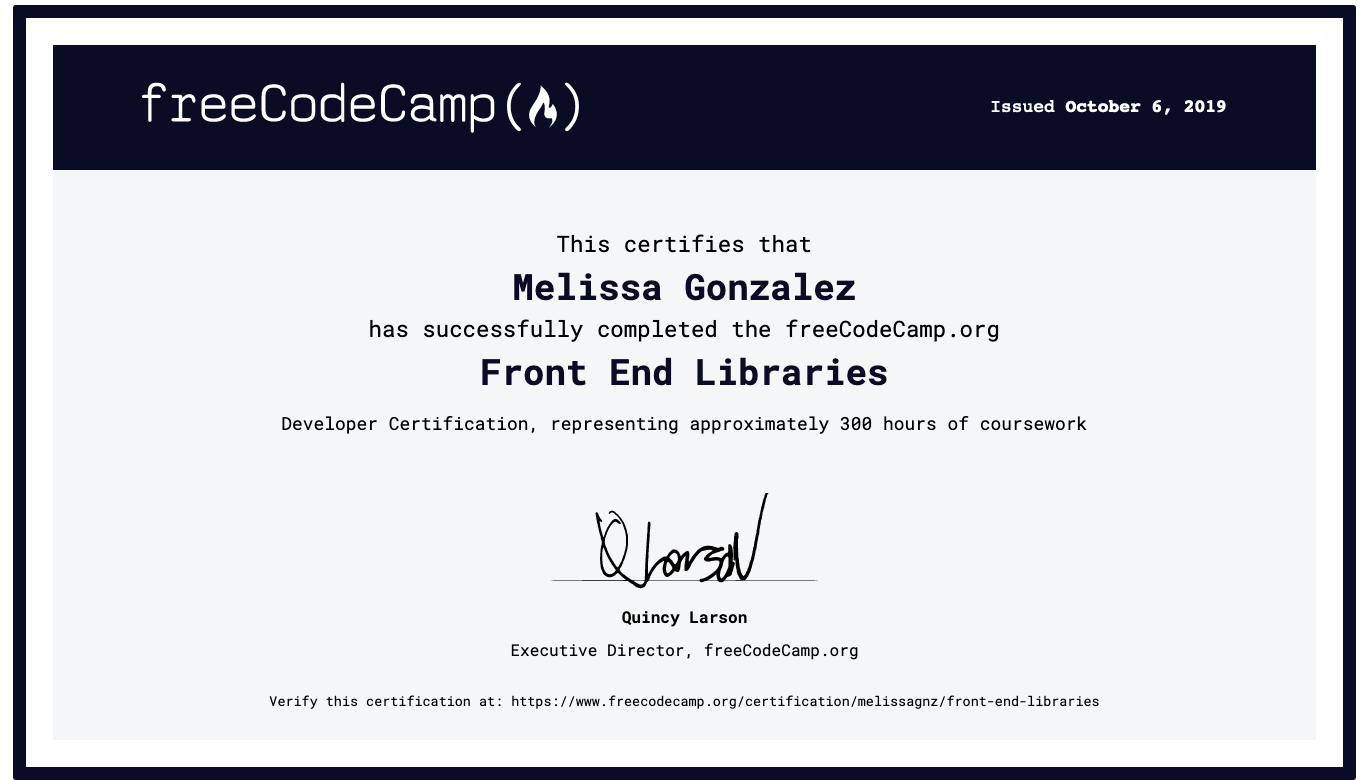 freeCodeCamp front end library certificate