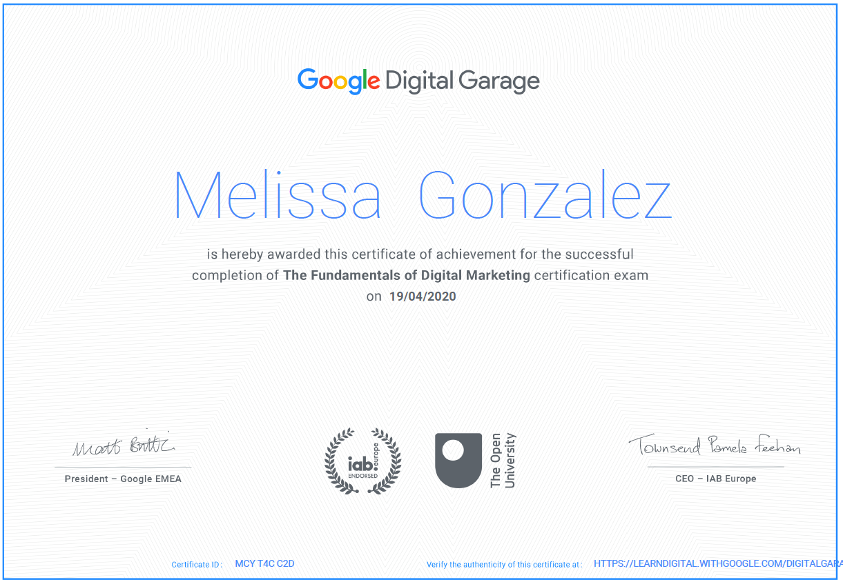 Google SEO certificate